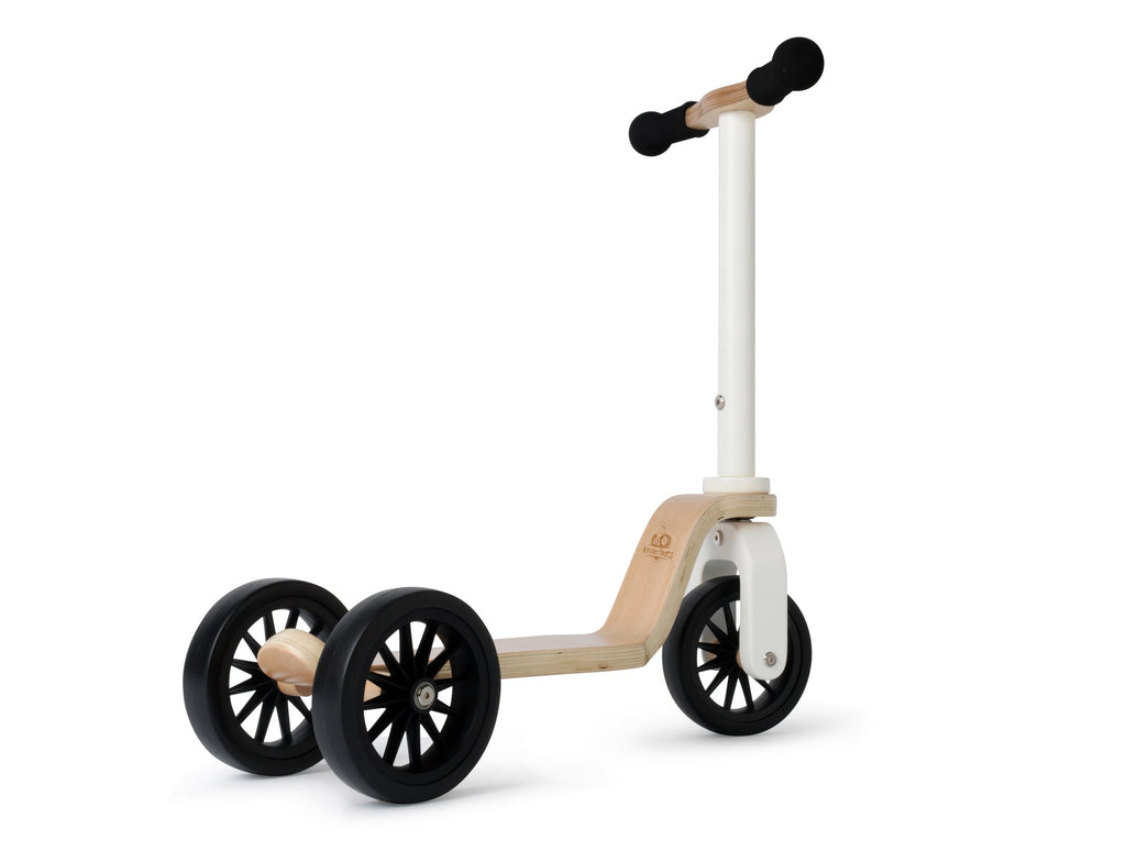 The Kinderscooter is crafted with sustainably-sourced birchwood, beechwood, water-based paints and child-safe finishings. While exploring the world on wheels, little ones develop their balance and coordination, strengthen gross motor skills and gain confidence. See where the scooter takes you outdoors, or glide across indoor surfaces with ease! Suitable for ages 2 years and older.