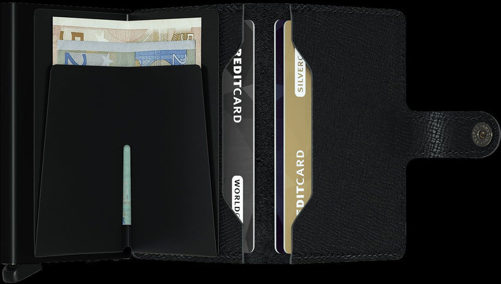 Secrid Mini Wallet made to hold credit cards, cash and has RFID protection