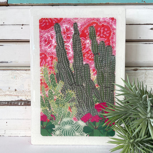 The Maxi Woodblock is a combination of hand drawn & printed illustrations mixed with a dash of beautiful fabrics, mixed media, wood & resin. You can hang your Lost & Found Art Co woodblock on the wall or stand it in amongst your treasures or indoor plants for a pop of unexpected colour. 